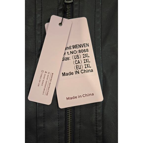 NWT Wenven Men's Polyurethane Blue Bomber Full Zip Jacket Sz 2XL Faux Fur Lined - Picture 9 of 10